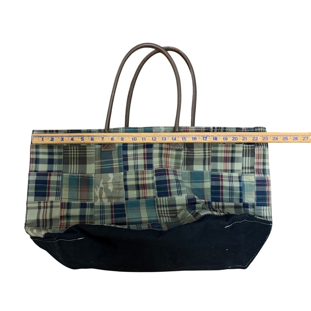 Vintage L.L. Bean‎ Boat Tote Madras Sz Large Leather Handles Patchwork Old Money - Picture 3 of 5